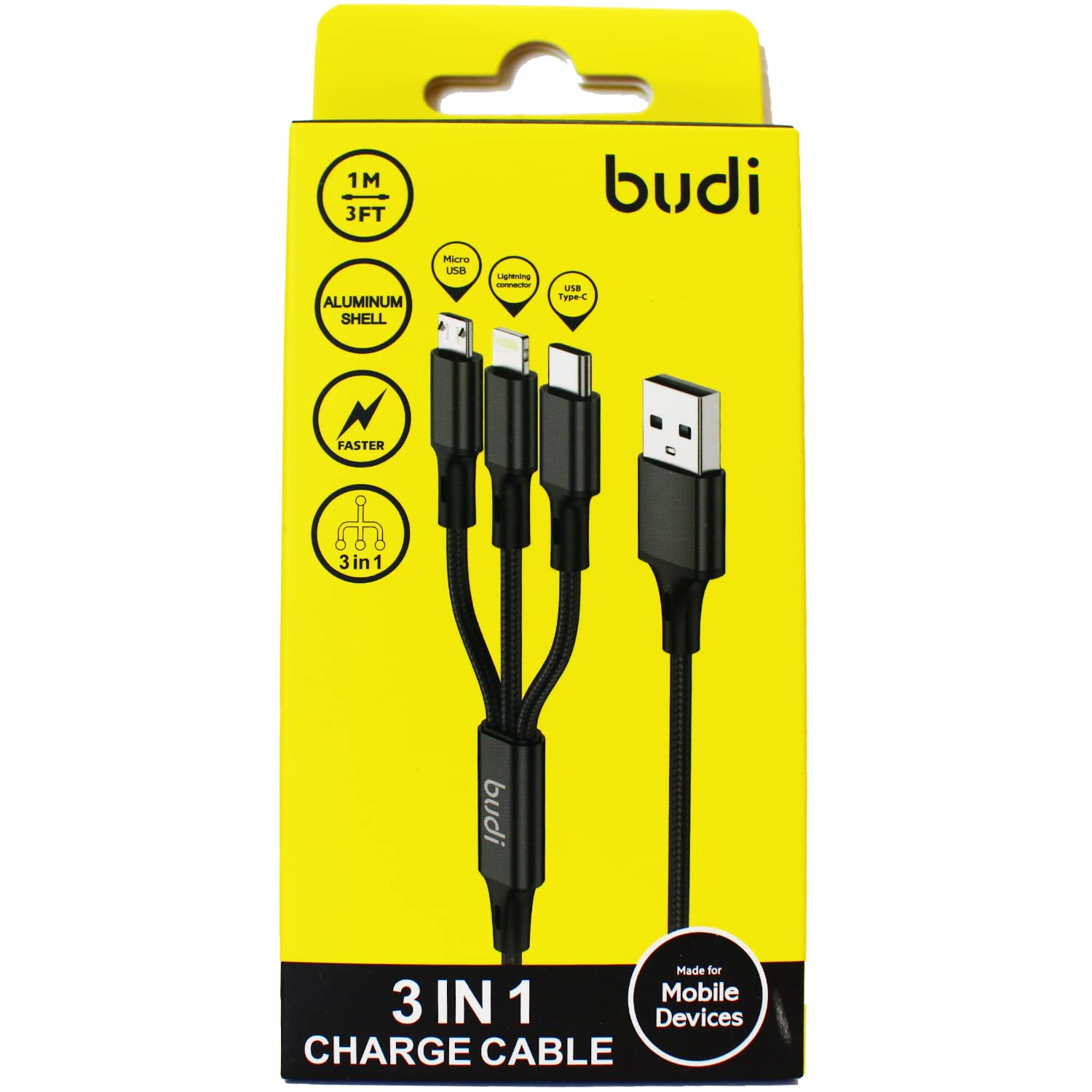 Budi 3 in1 Data Cable Black
